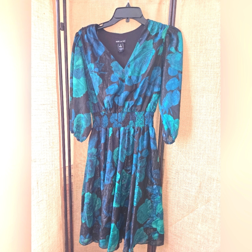 Women's Elegant Blue and Green Floral Kate And Lily Dress size 8